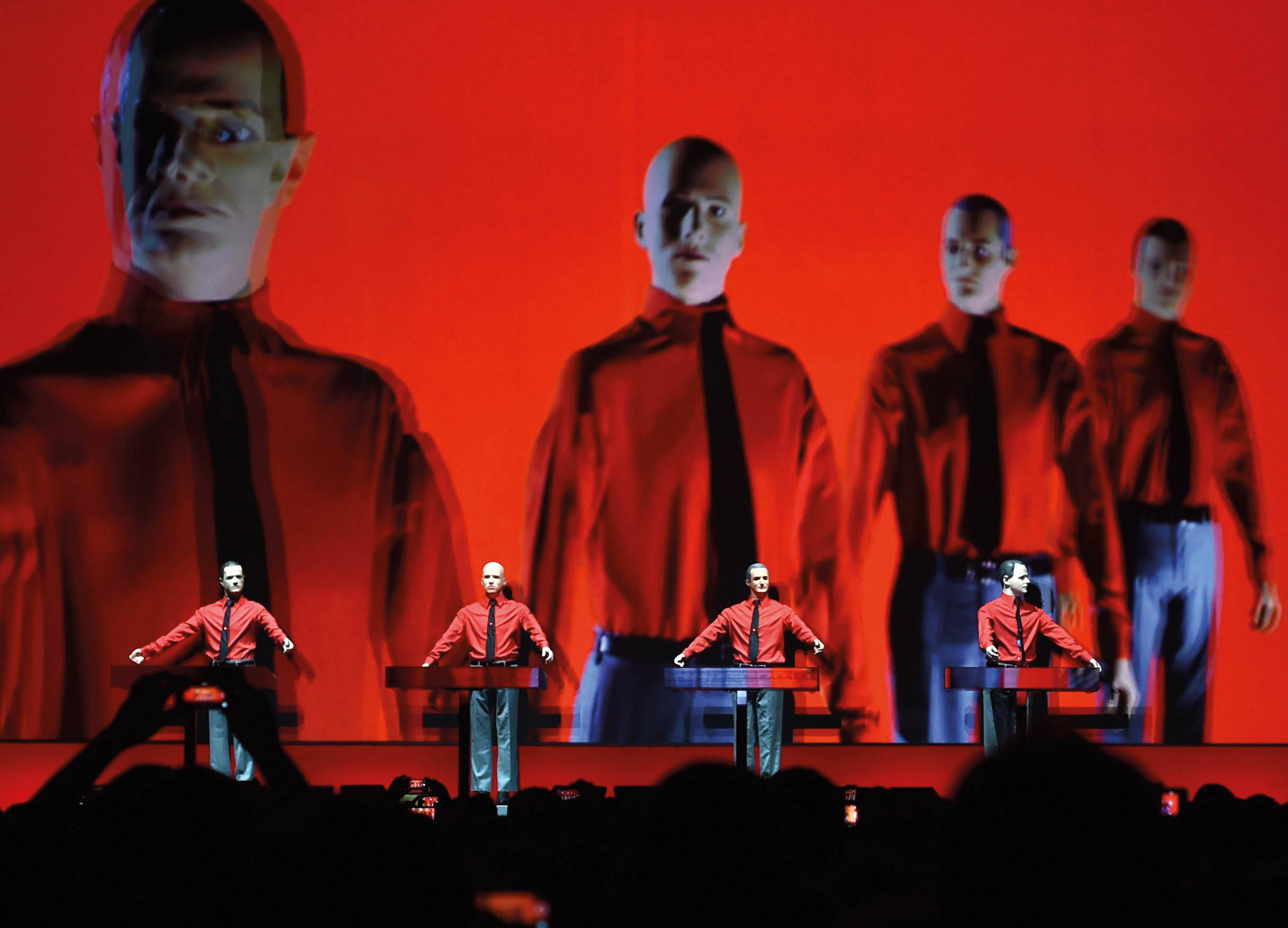 Kraftwerk, red shirt, black tie, Full HD Desktop Wallpaper