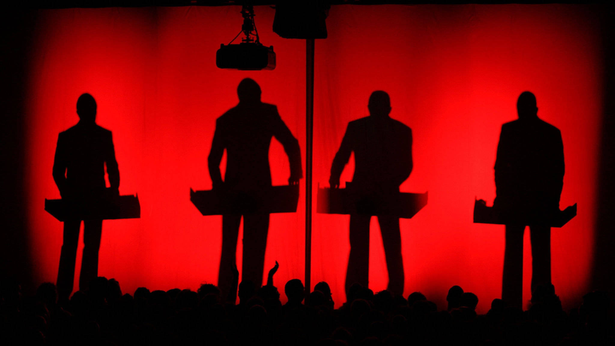 Kraftwerk, red silhouettes, keyboards, Full HD Desktop Wallpaper