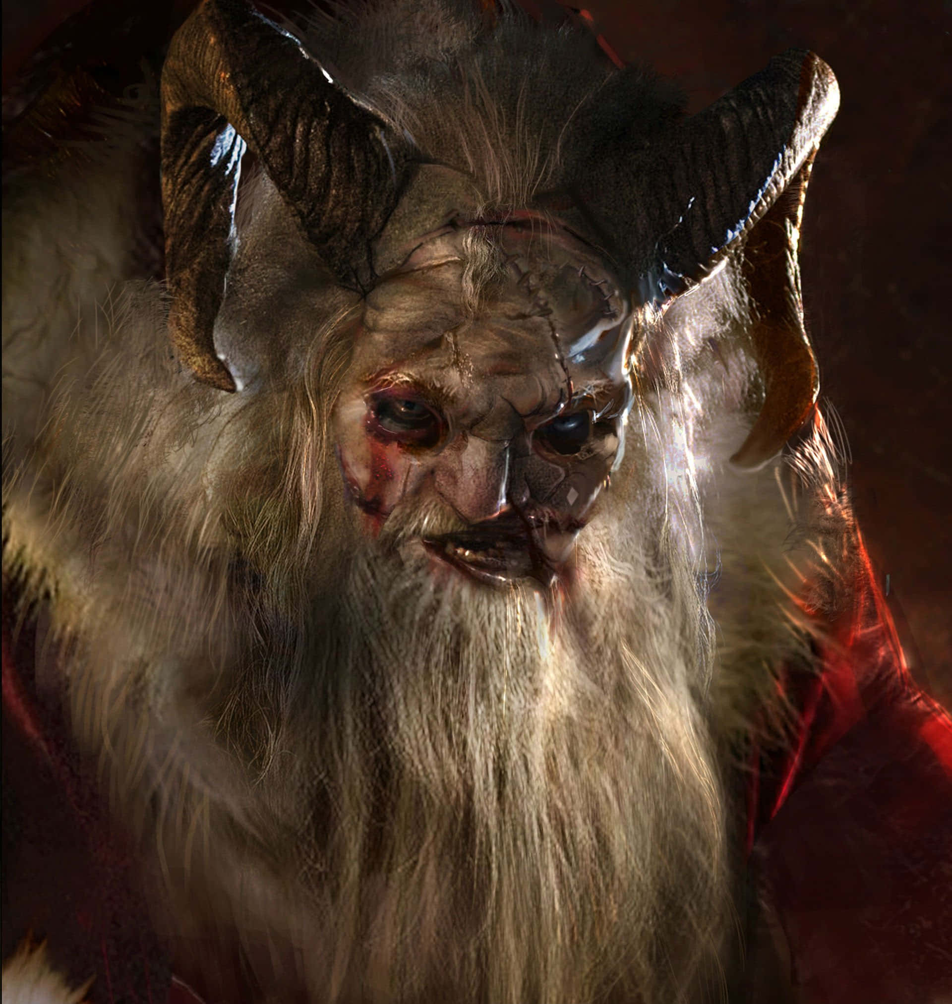 Krampus, horned demon, long white beard, Full HD Phone Wallpaper