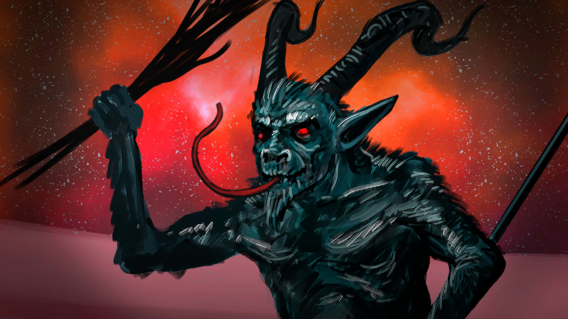 Krampus, dark blue, red eyes, Full HD Desktop Wallpaper