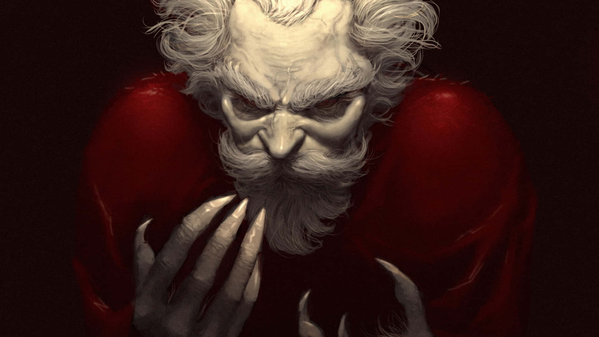 Krampus, pale-skinned, wild white hair, Full HD Desktop Wallpaper