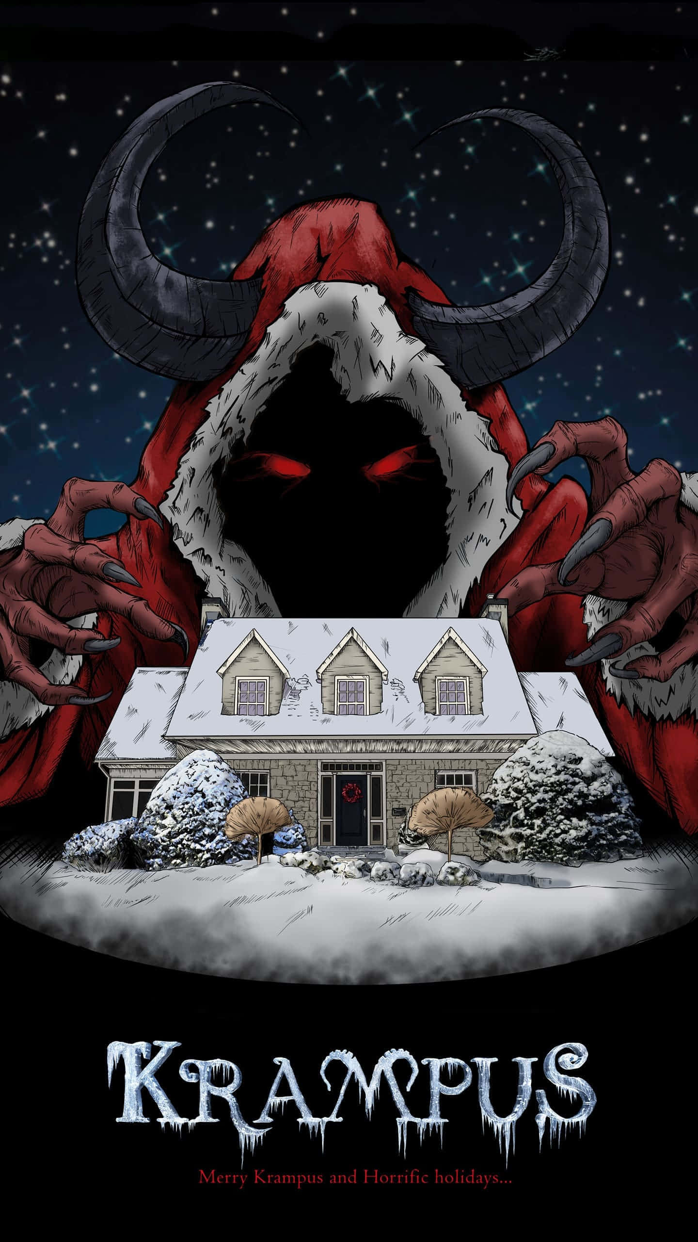 Krampus, red eyes, black horns, 2K Phone Wallpaper