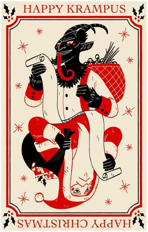Krampus, red and white festive attire, sack, SD Phone Wallpaper