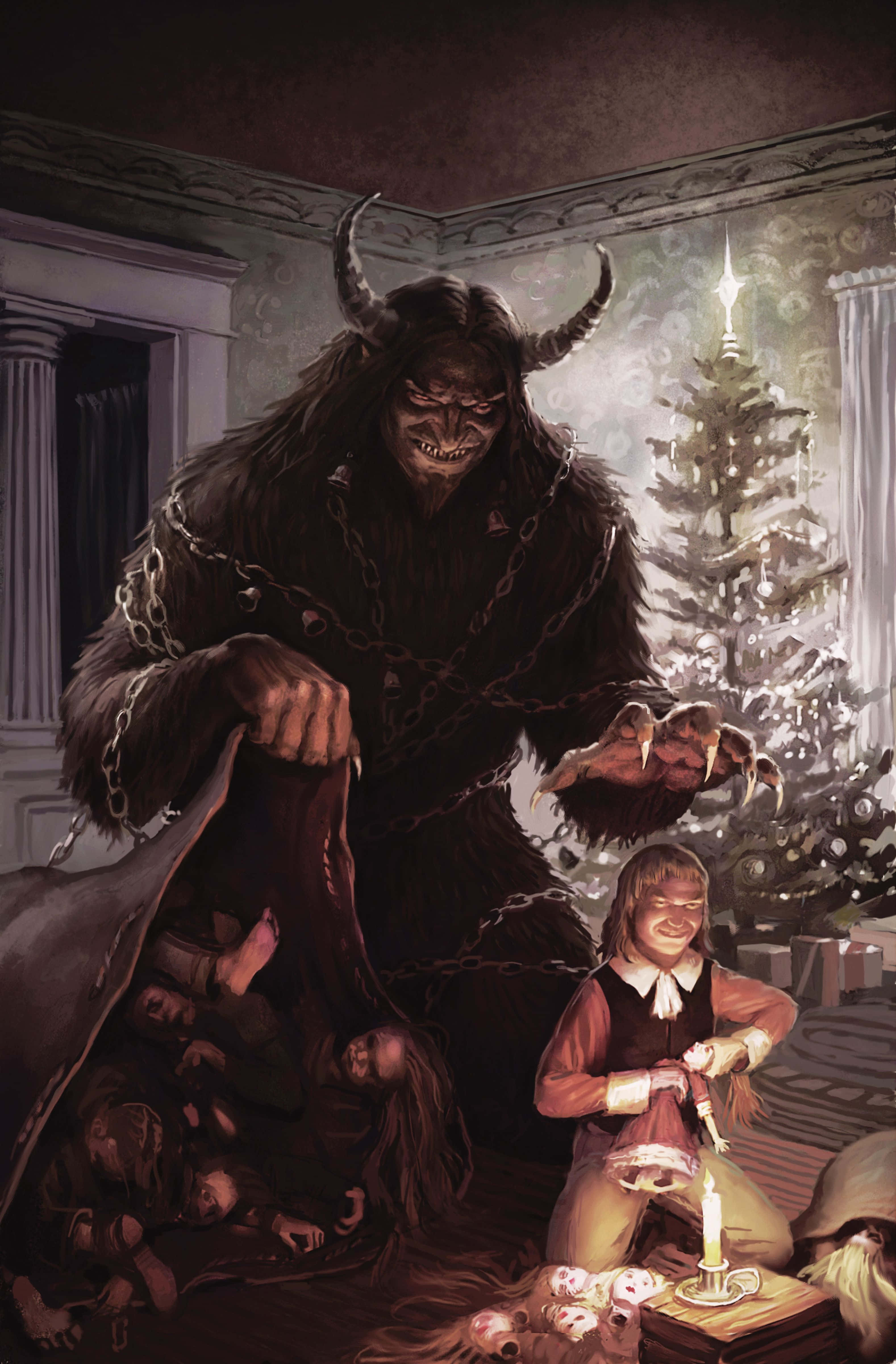 Krampus, horned beast, chains, 4K Phone Wallpaper