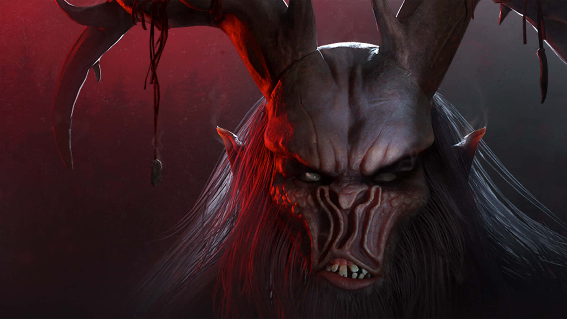Krampus, glowing eyes, blood dripping from its horns, Full HD Desktop Wallpaper