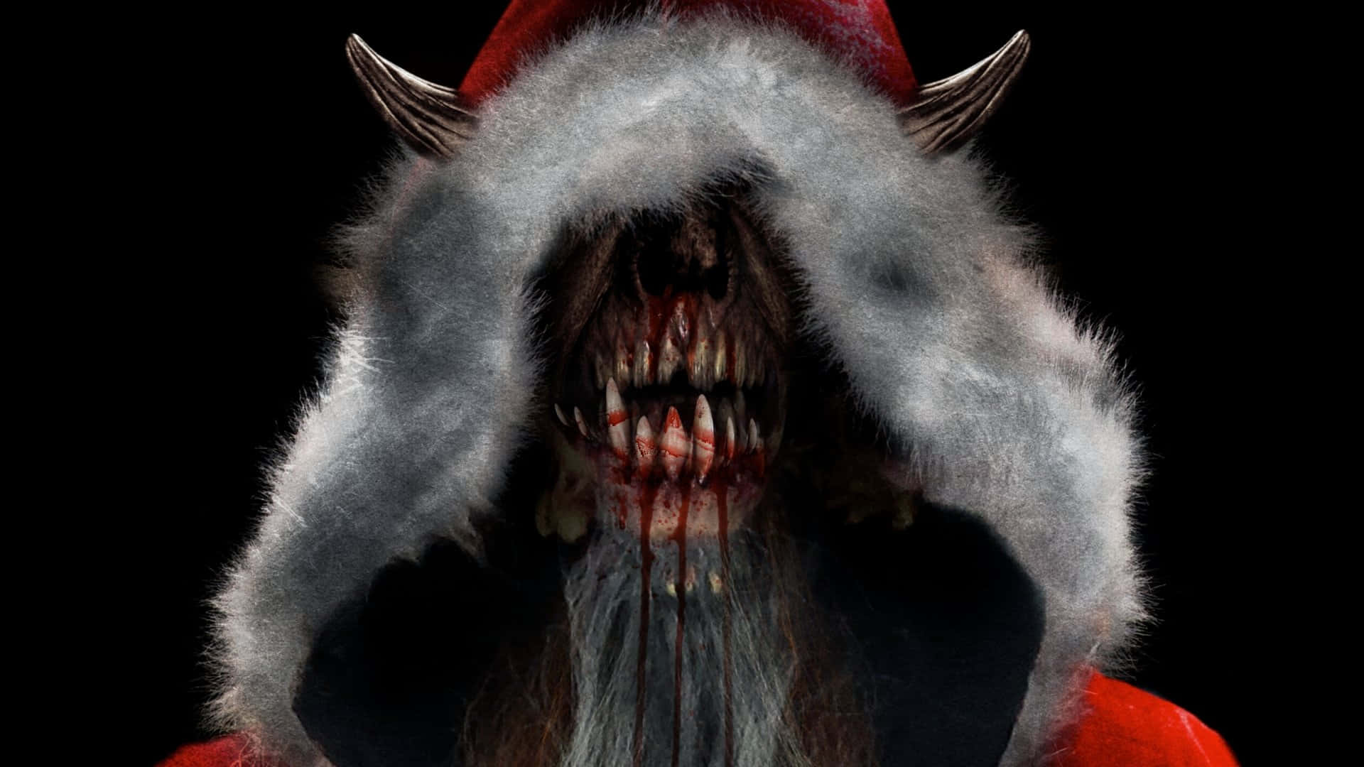 Krampus, demonic Santa Claus, bloodied fangs, Full HD Desktop Wallpaper