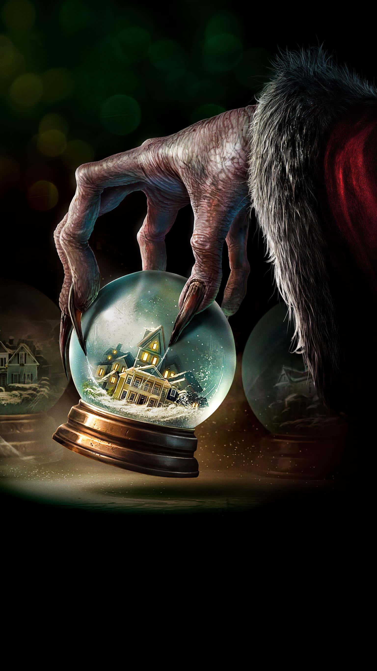Krampus, snow globe, haunted yellow house, 2K Phone Wallpaper