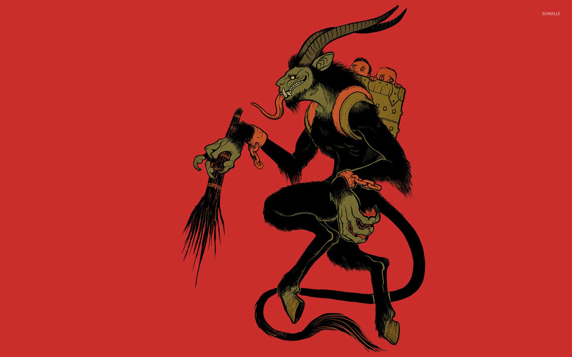Krampus, green horned demon, long tongue, Full HD Desktop Wallpaper