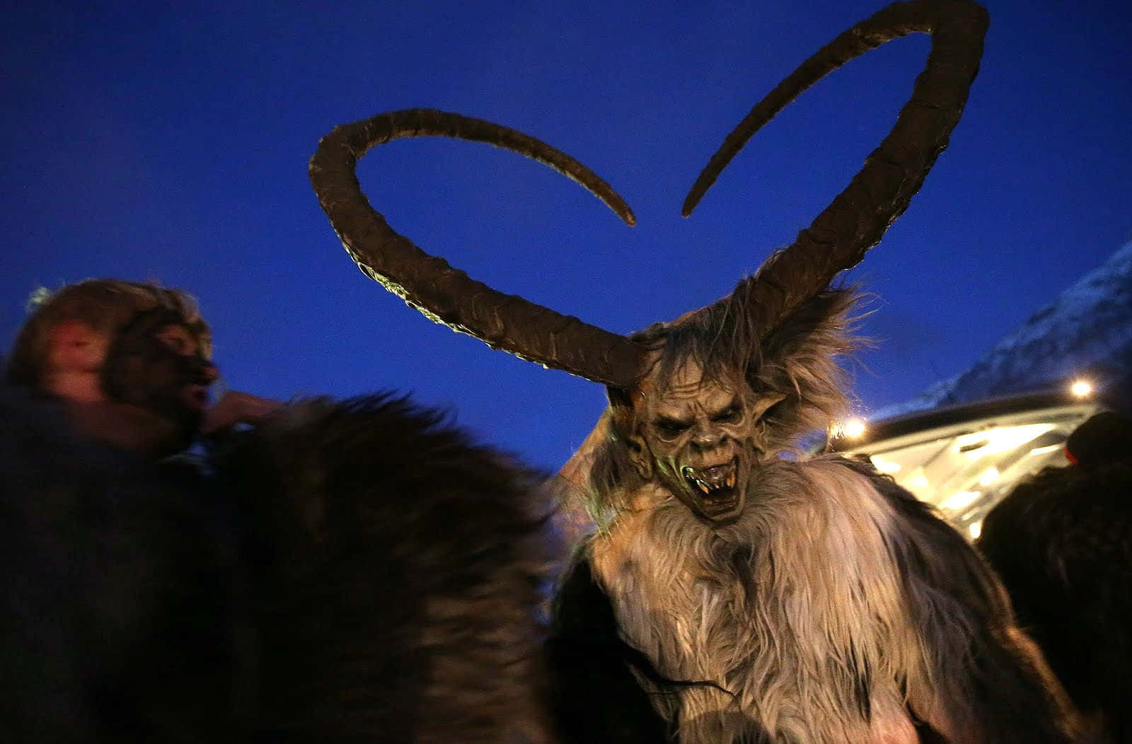Krampus, twilight sky, festive event, HD Desktop Wallpaper