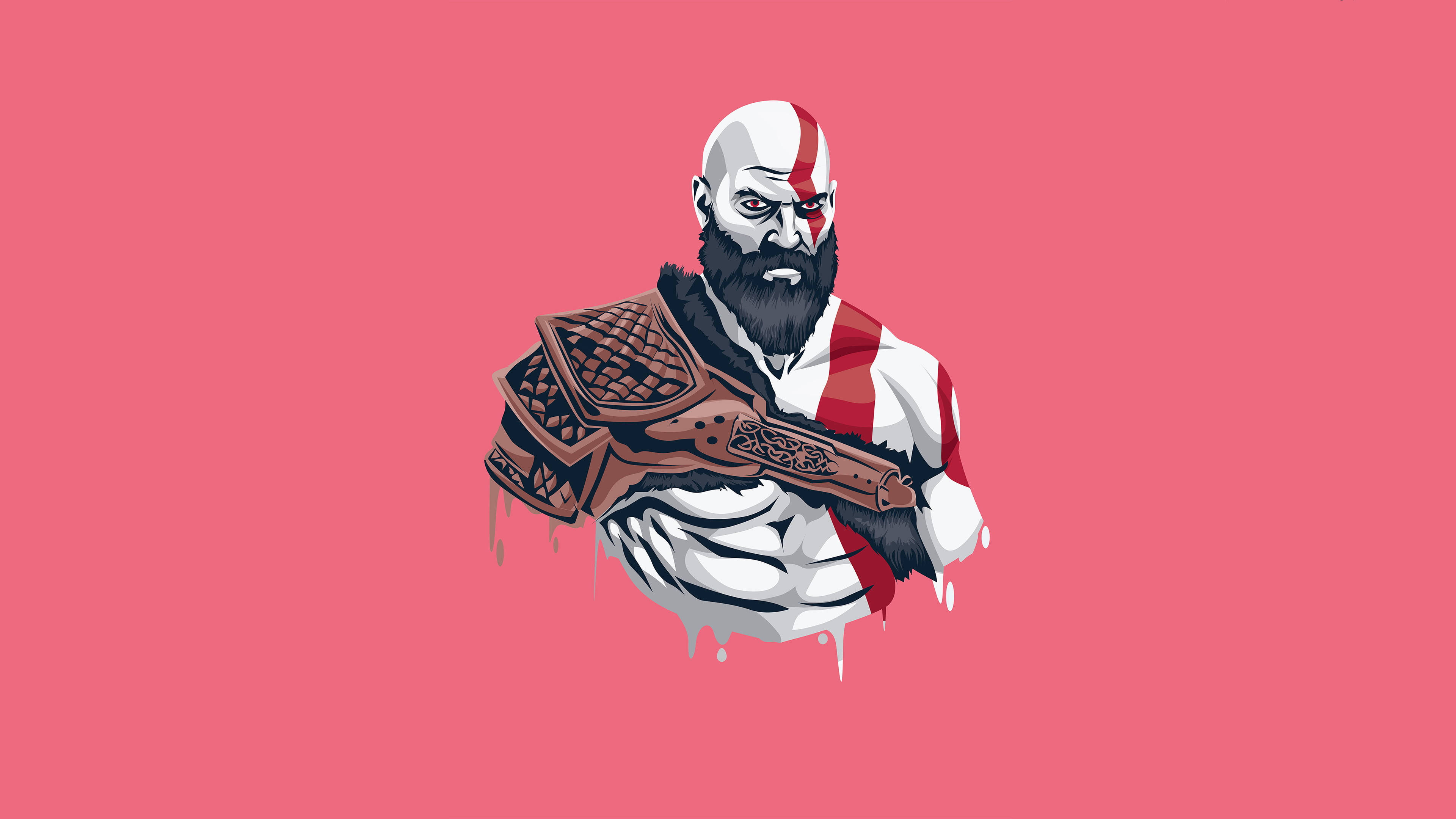 Kratos, red stripe on his face, large axe, 4K Desktop Wallpaper