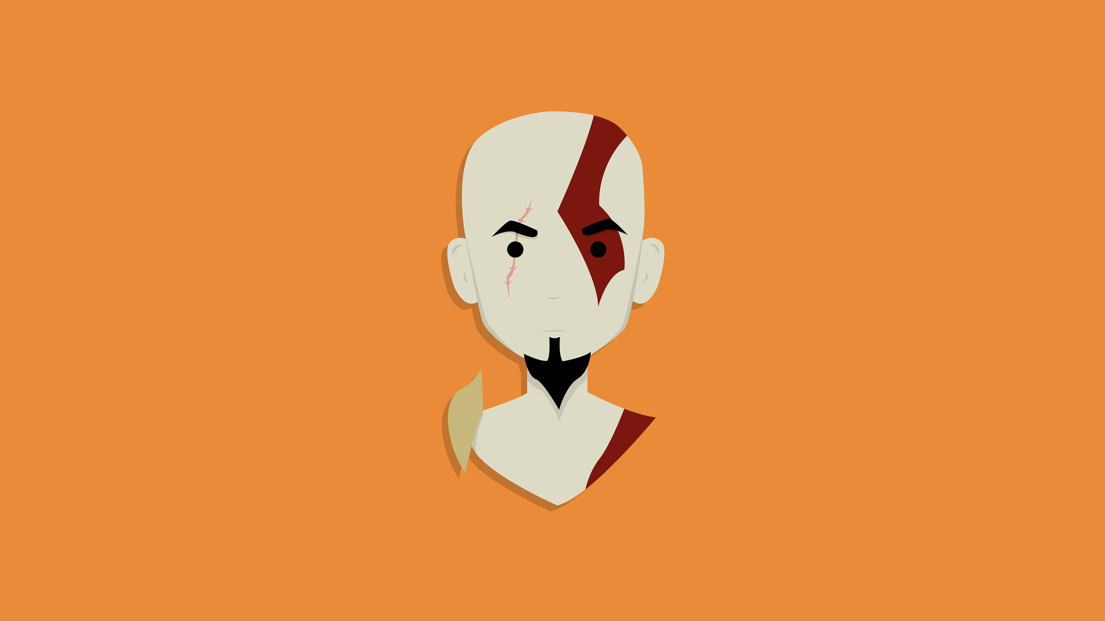 Kratos, minimalist stylized illustration, bald warrior, 4K Desktop Wallpaper