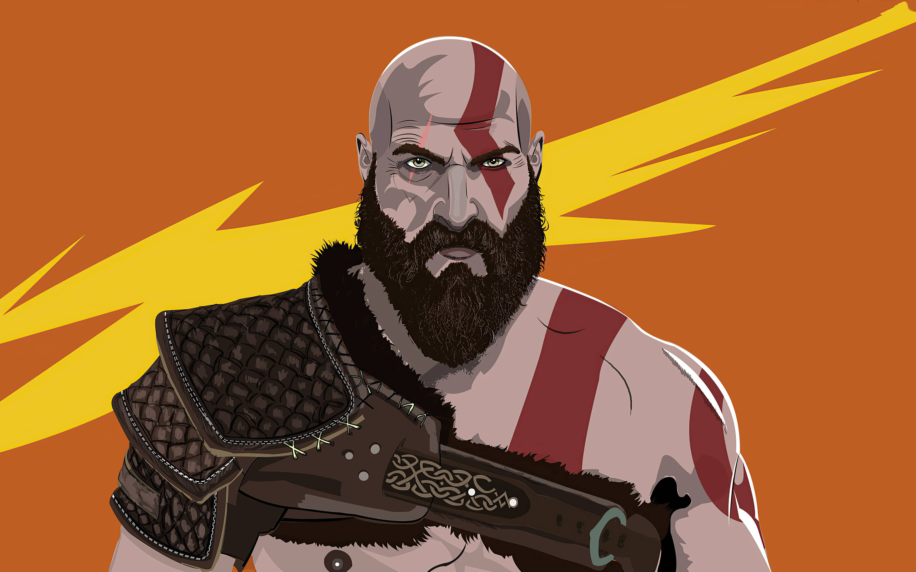 Kratos, red tattooed face, beard, 4K Desktop Wallpaper