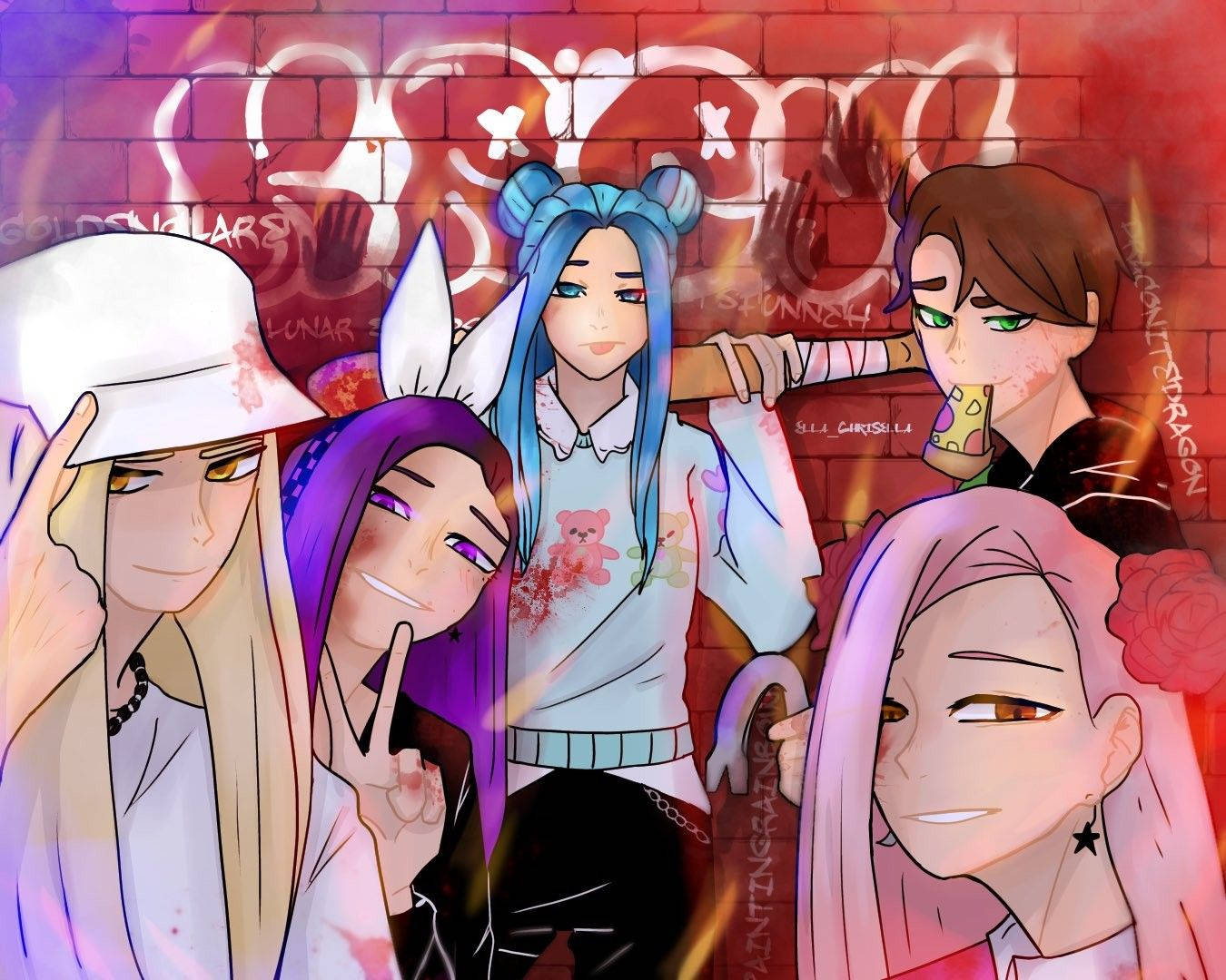 The Krew, anime characters, colorful hair, HD Desktop Wallpaper