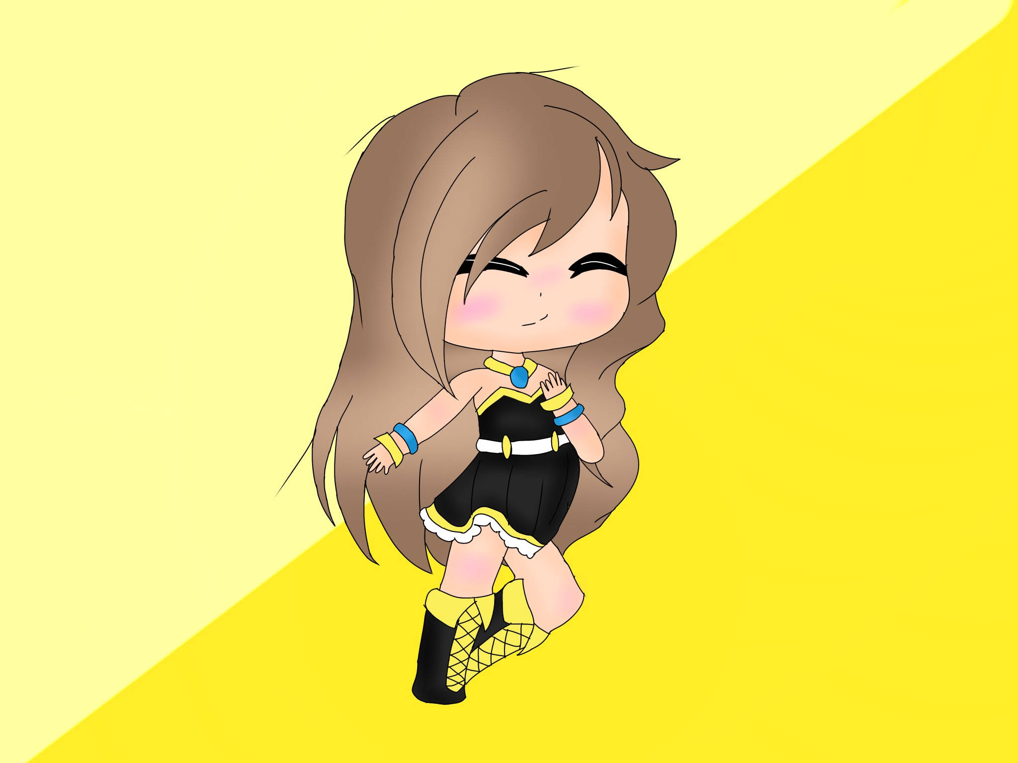 The Krew, chibi anime girl, brown hair, Full HD Desktop Wallpaper