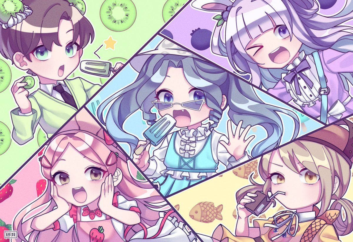 The Krew, anime girls, colorful geometric panels, SD Desktop Wallpaper