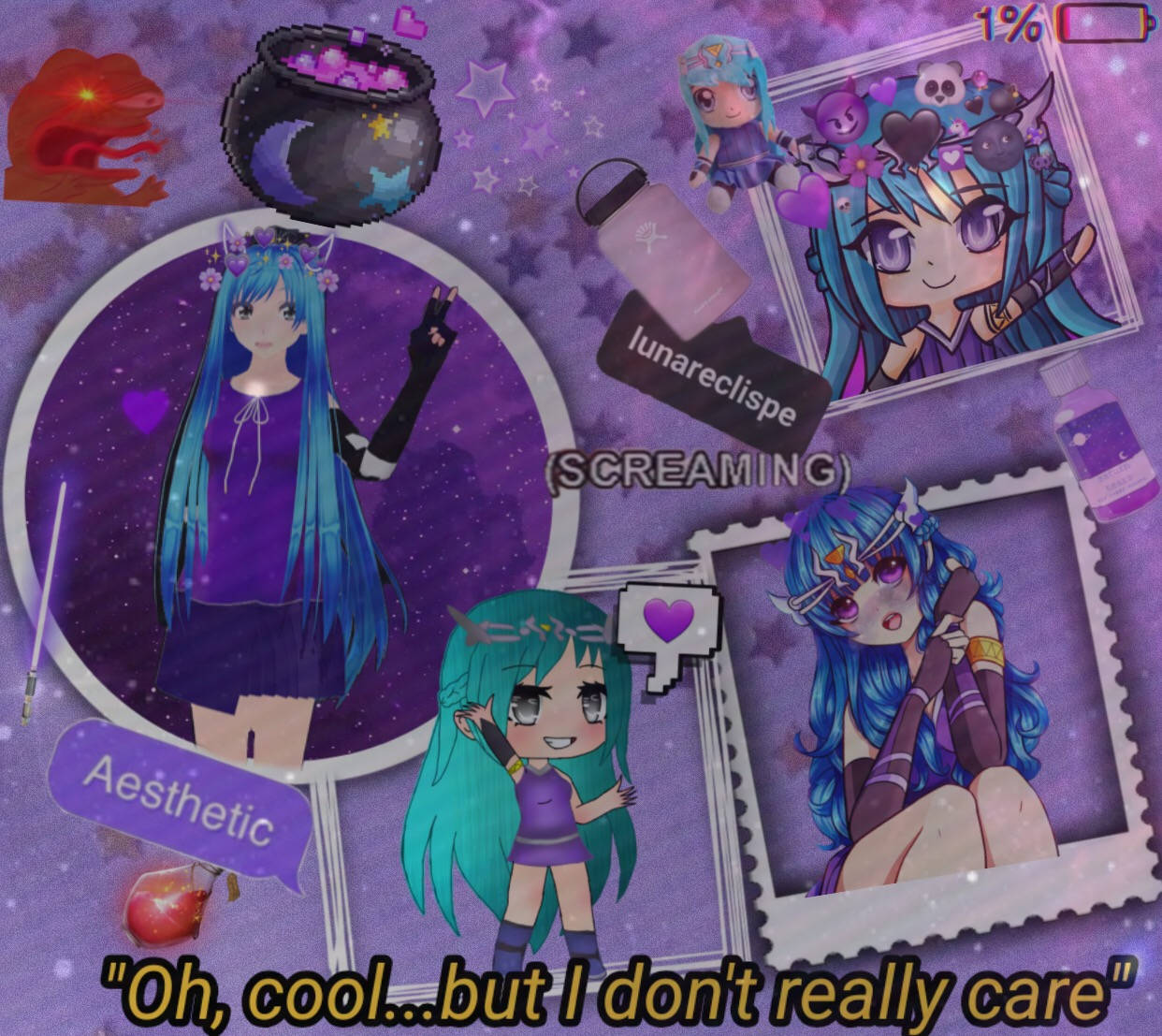 The Krew, lunar aesthetic, blue-haired characters, SD Desktop Wallpaper