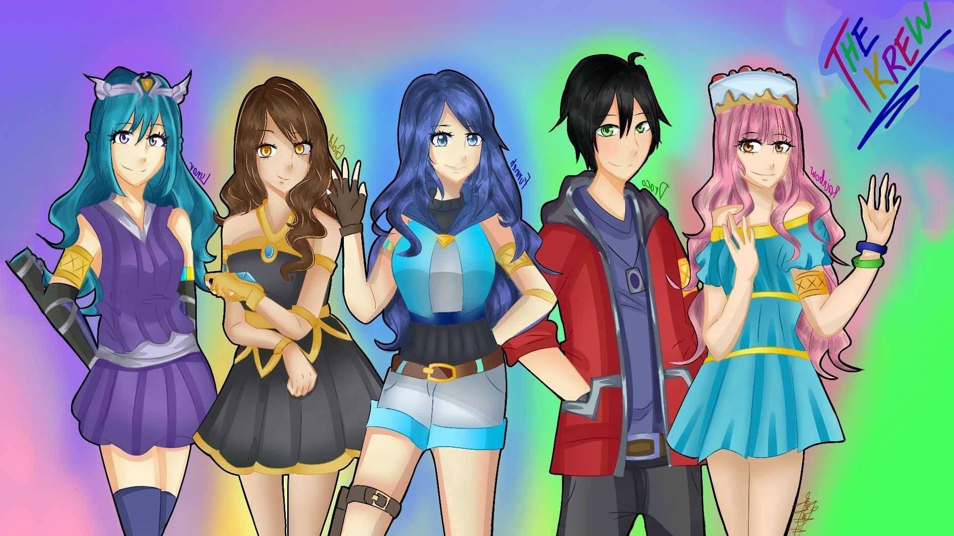 The Krew, anime-style characters, colorful outfits, Full HD Desktop Wallpaper