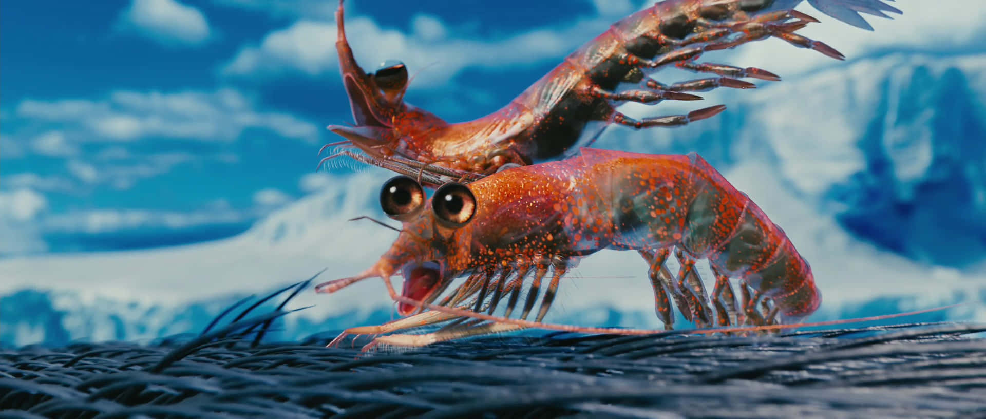 animated krill character, surreal red crustacean, wings, Full HD Desktop Wallpaper