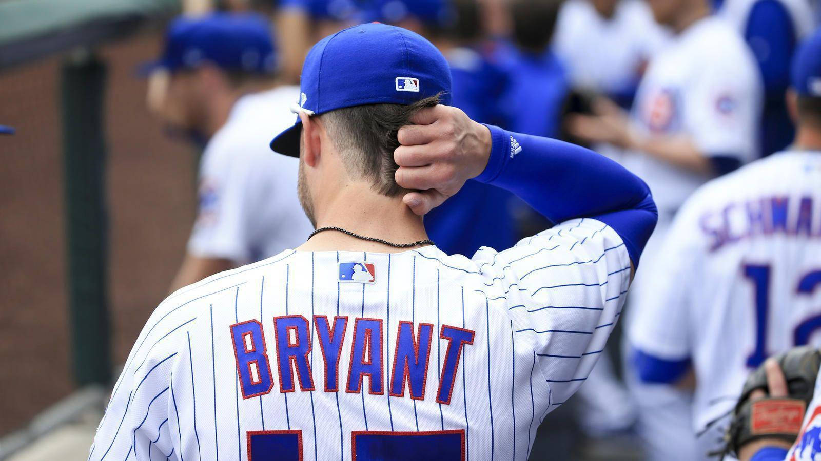 Kris Bryant, pinstripe uniform, dugout, HD Desktop Wallpaper