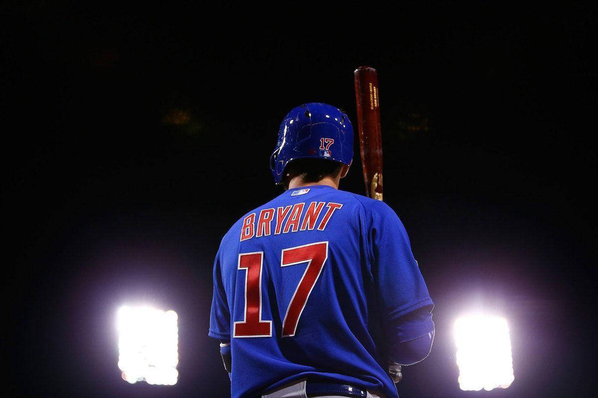 Kris Bryant, blue jersey, Bryant 17, SD Desktop Wallpaper