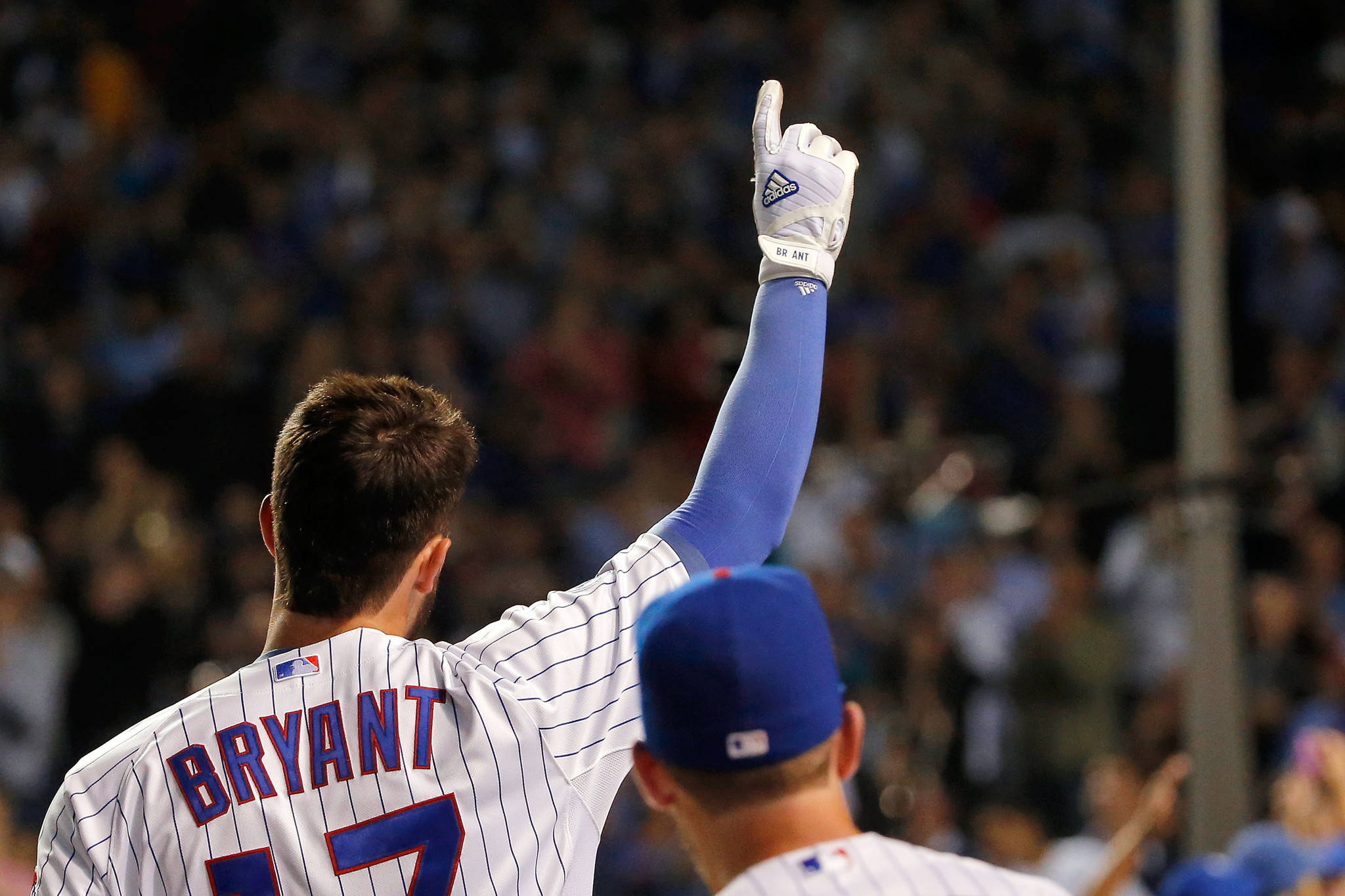 Kris Bryant, pinstripe uniform, gloved hand, Full HD Desktop Wallpaper