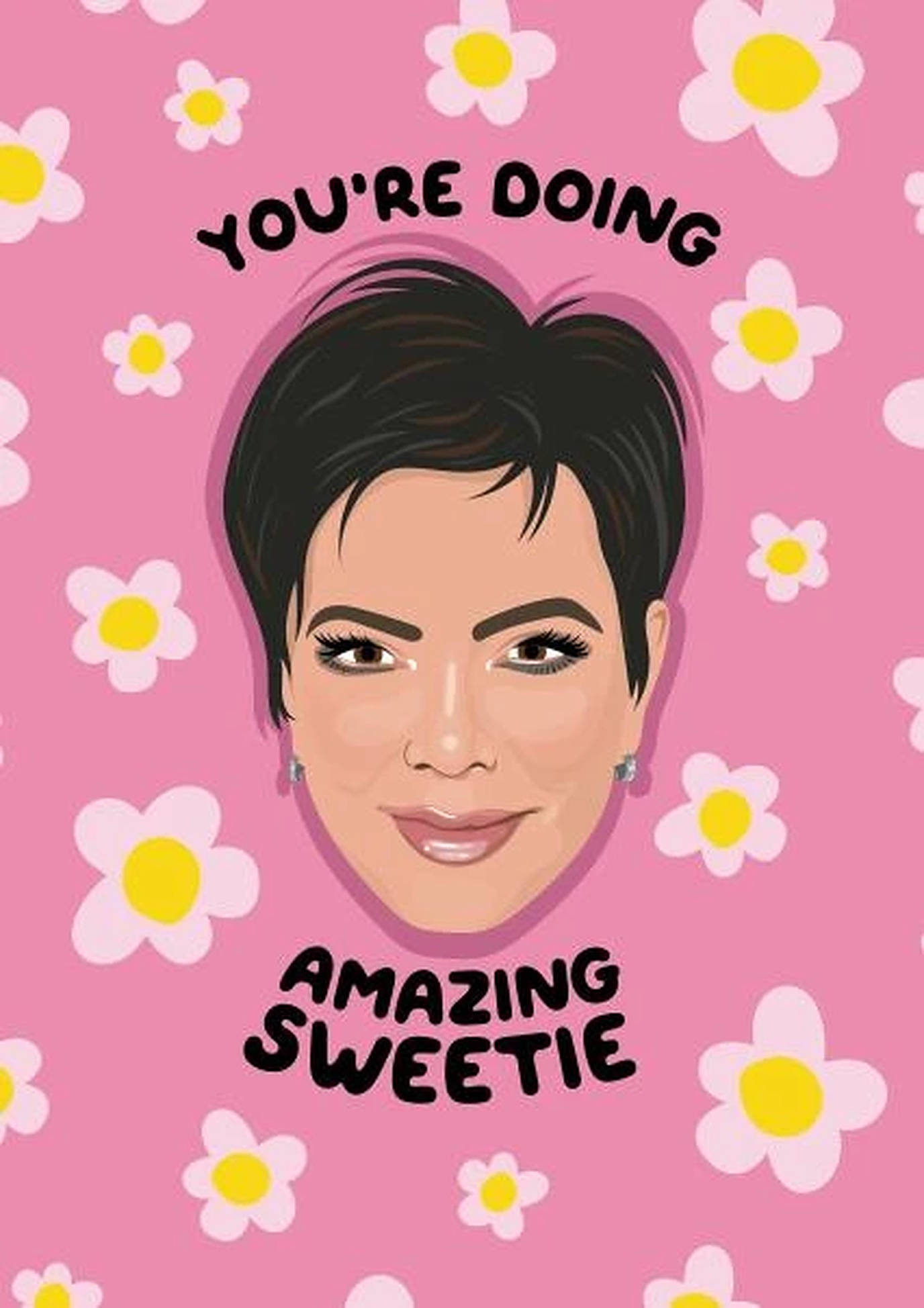 Kris Jenner, short dark hair, white daisies, Full HD Phone Wallpaper