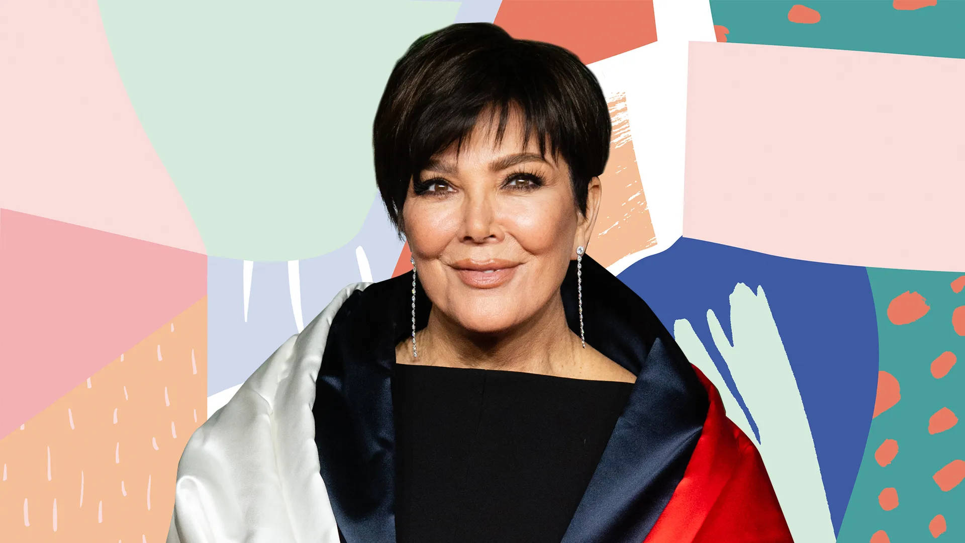 Kris Jenner, pastel, bold geometric shapes, Full HD Desktop Wallpaper