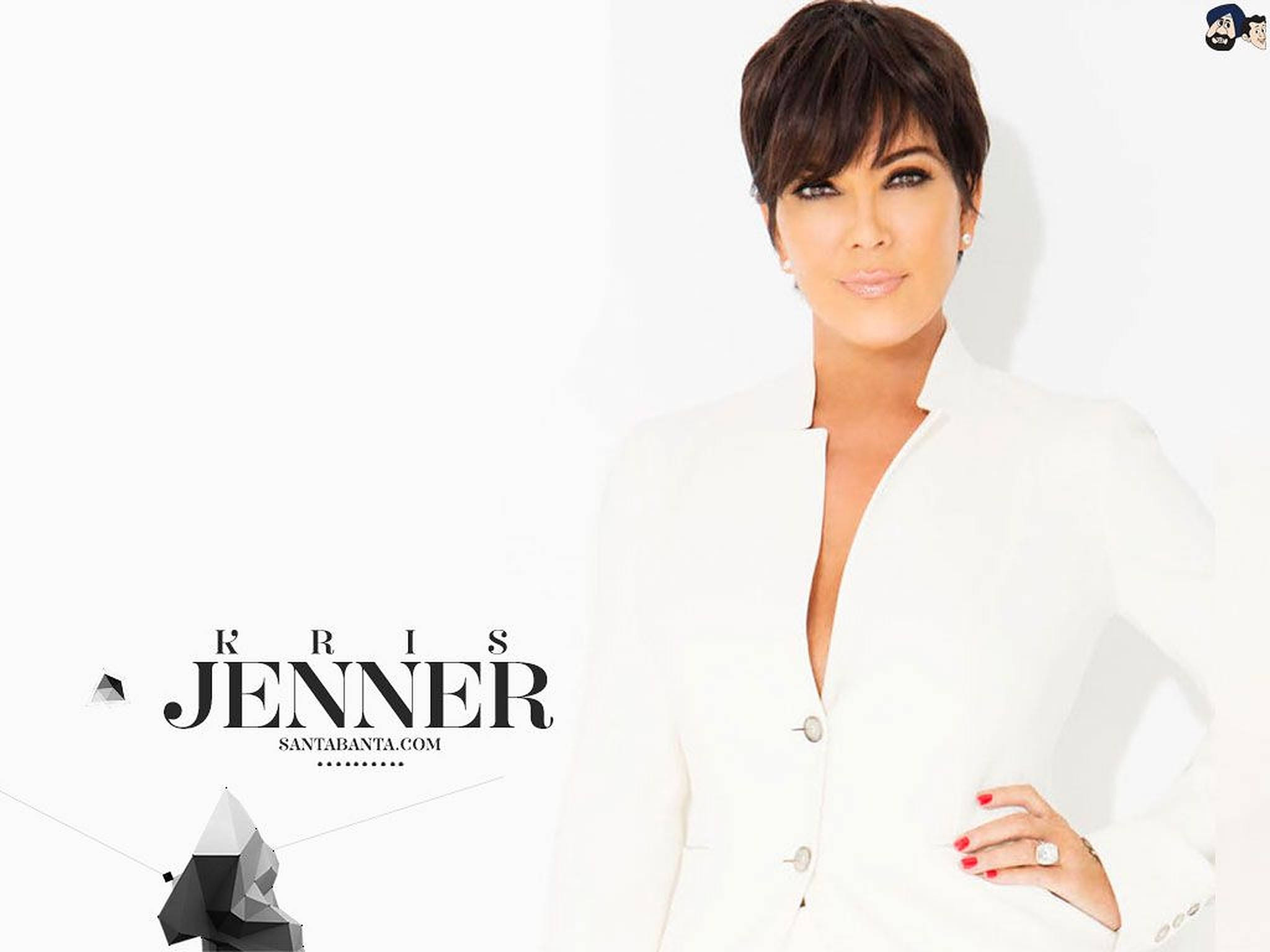 Kris Jenner, white blazer, minimalist white background, Full HD Desktop Wallpaper