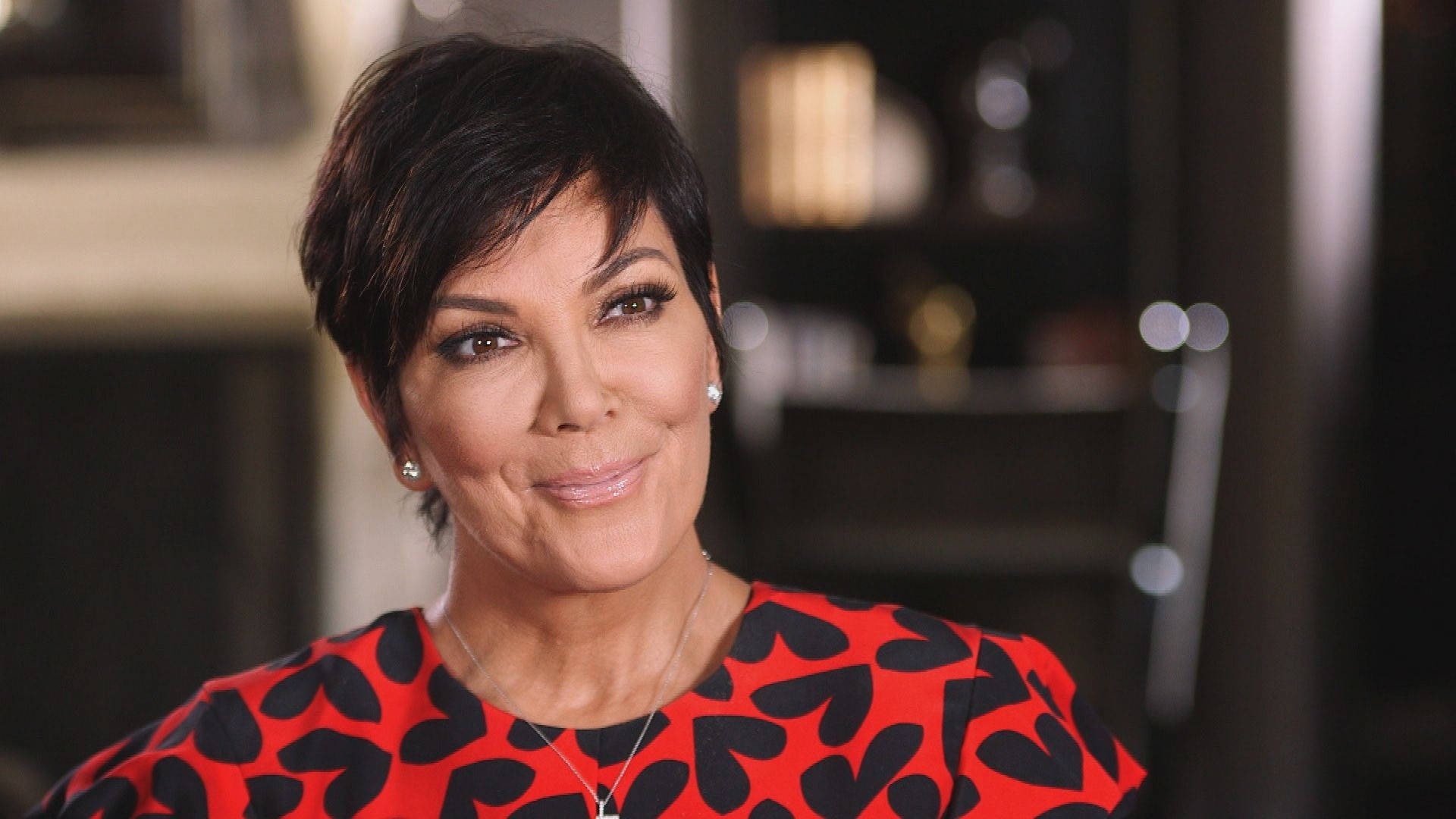 Kris Jenner, red top, black heart patterns, Full HD Desktop Wallpaper