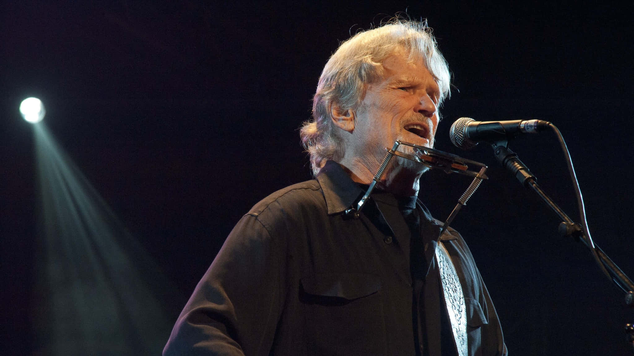 Kris Kristofferson, dark shirt, spotlight, Full HD Desktop Wallpaper