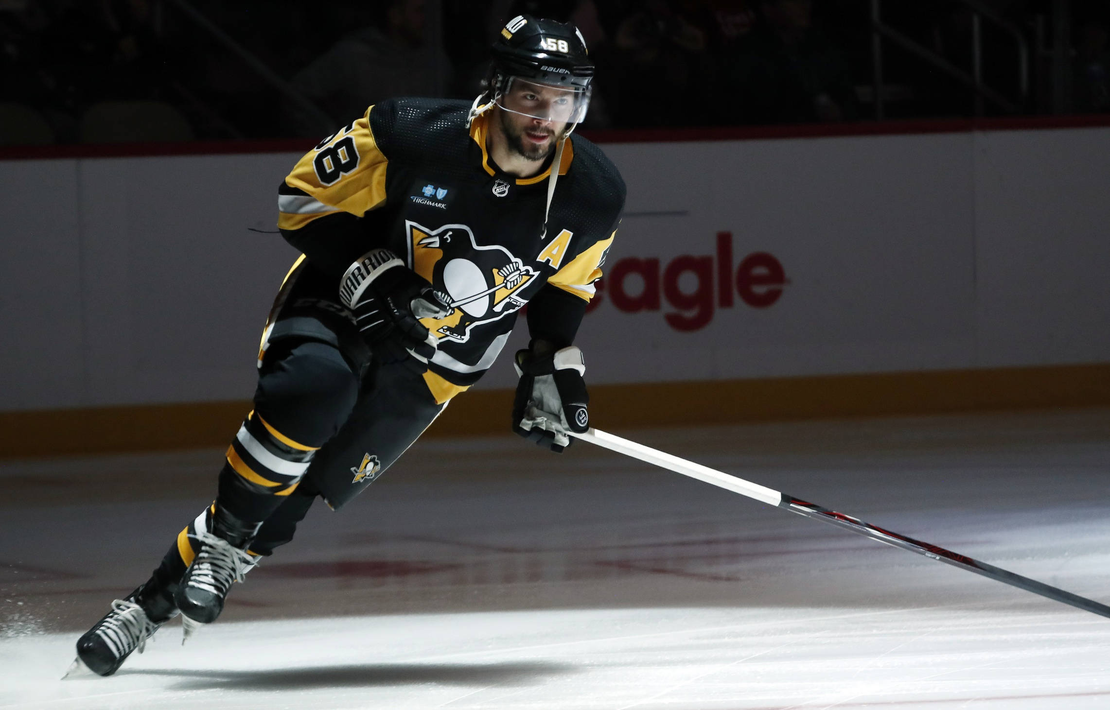 Kris Letang, black and gold uniform, ice hockey defenseman, Full HD Desktop Wallpaper