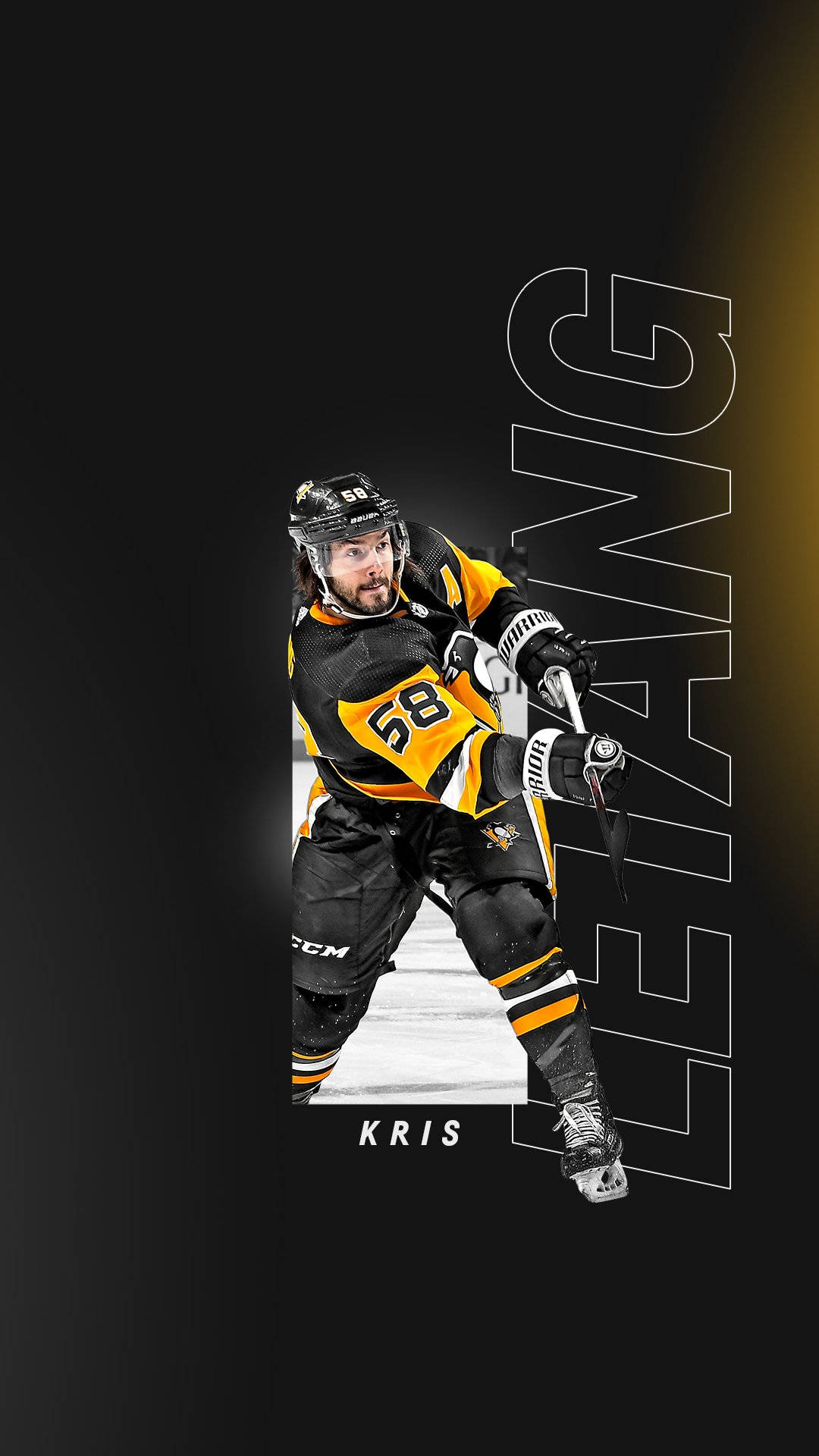 Kris Letang, black and gold uniform, dark gradient background, Full HD Phone Wallpaper