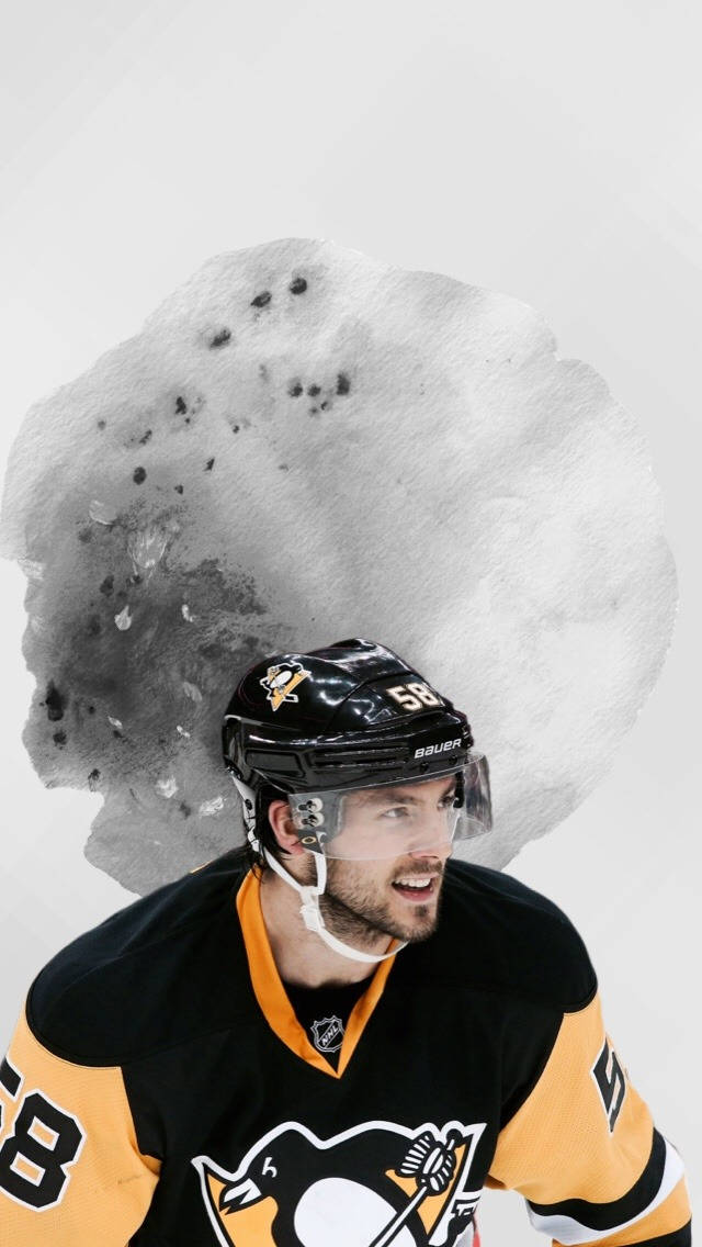 Kris Letang, black and gold jersey, gray watercolor splash, SD Phone Wallpaper