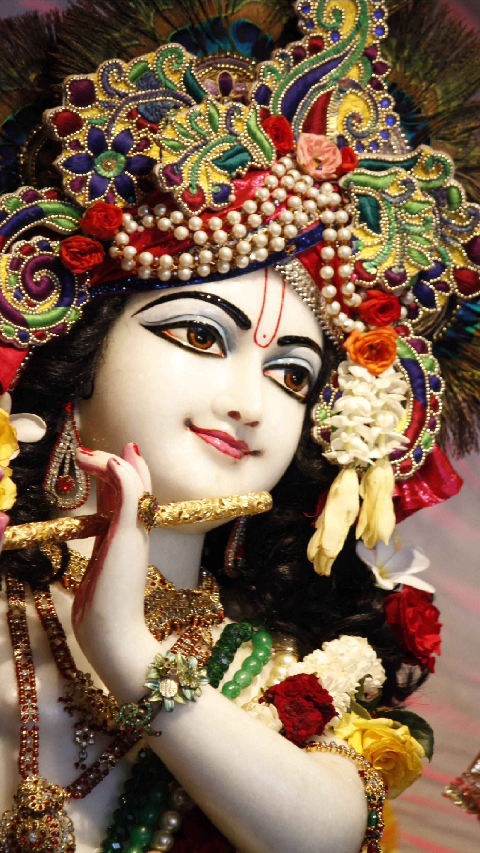 White Krishna, 3d lavish statue, intricate jewelry, 2K Phone Wallpaper