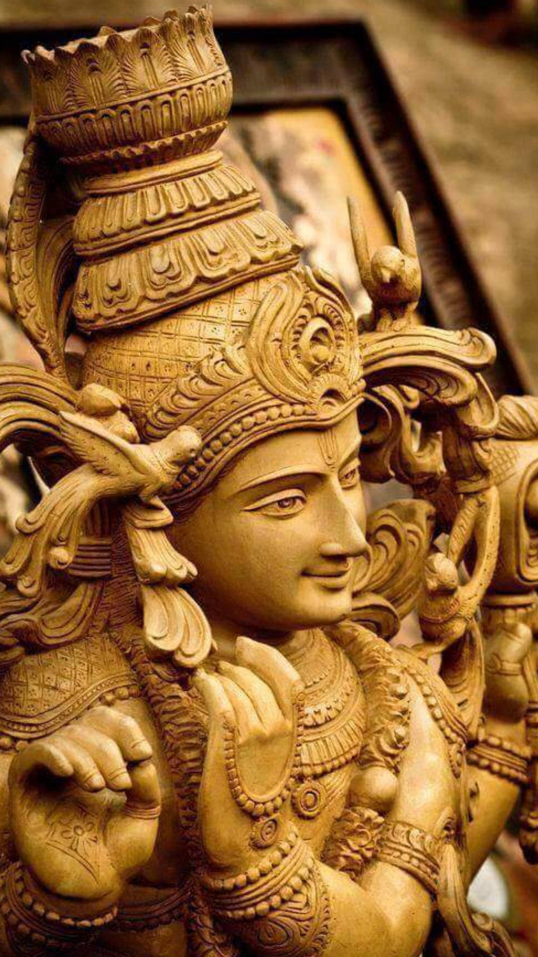 Krishna 3d, golden deity statue, ornate headdress, Full HD Phone Wallpaper