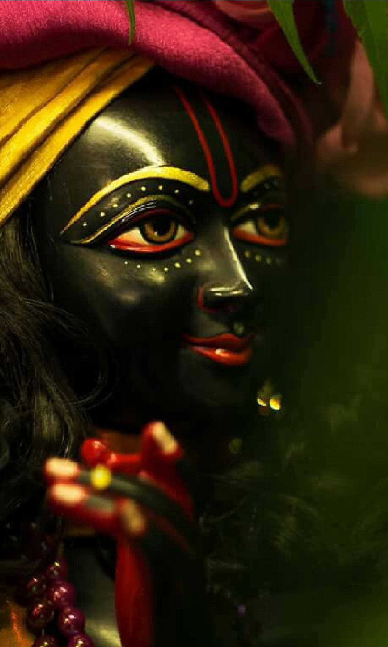 Krishna 3d, black image, red hat, Full HD Phone Wallpaper