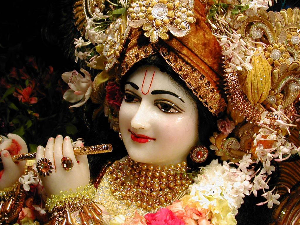 Krishna 3d, brown hat, golden jewelry, SD Desktop Wallpaper