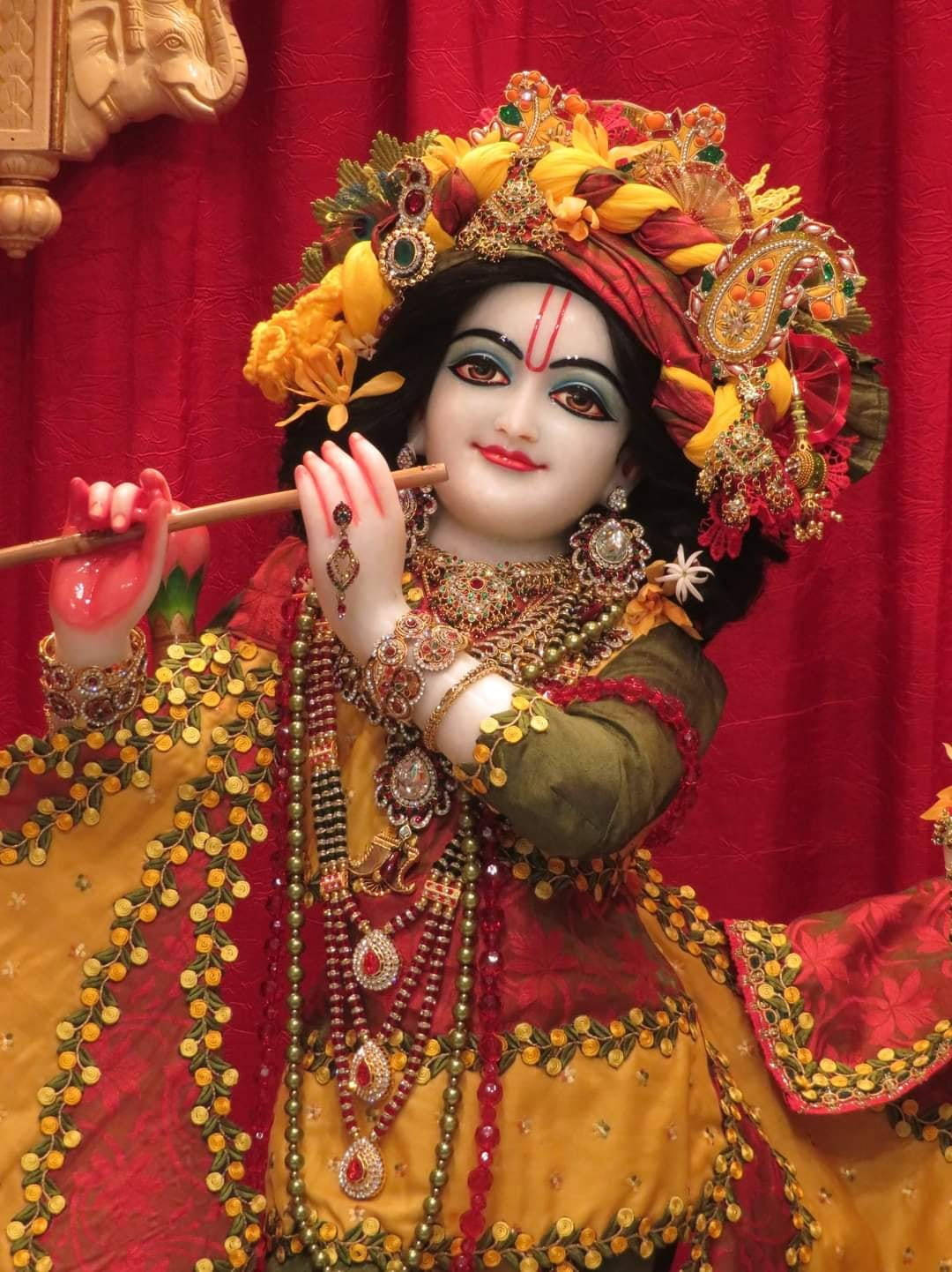 Krishna 3d, red clothes, flute, HD Phone Wallpaper