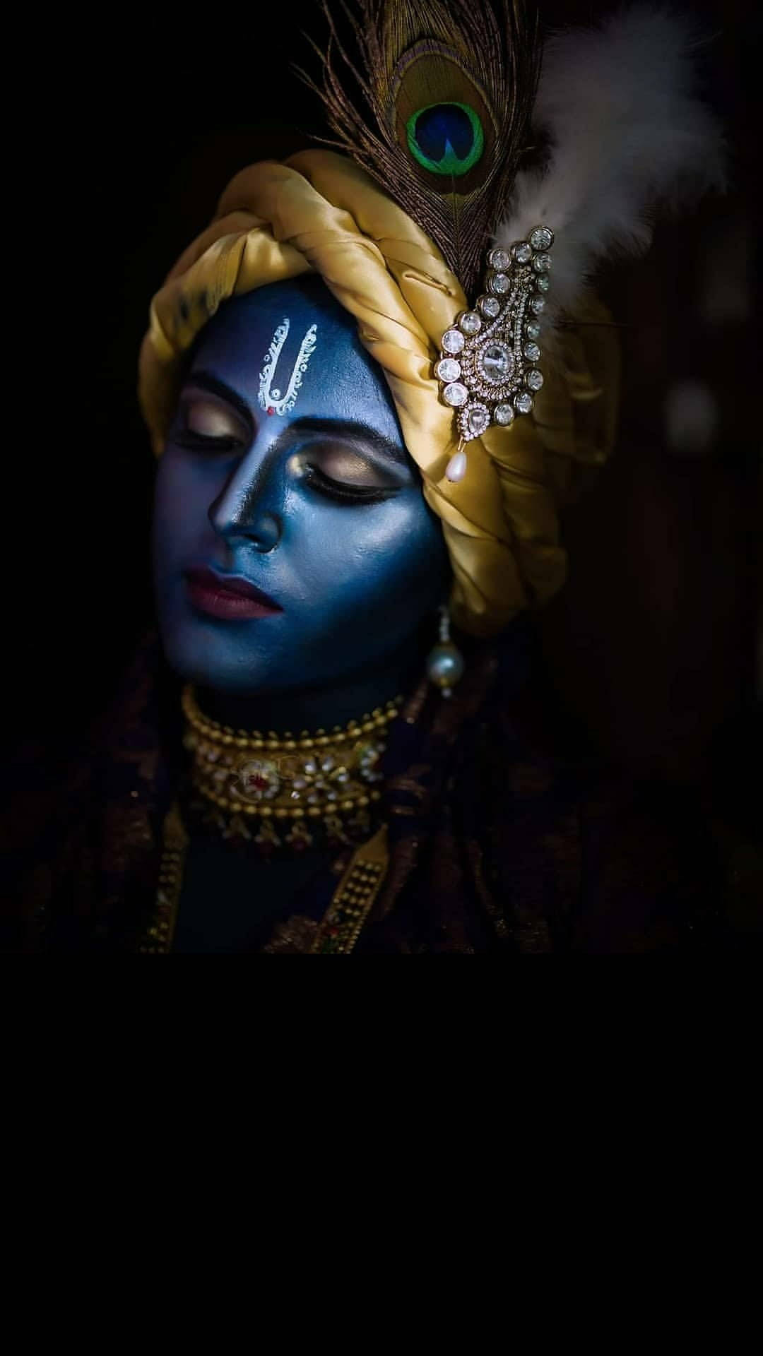 Blue Krishna, 3d, golden turban, Full HD Phone Wallpaper