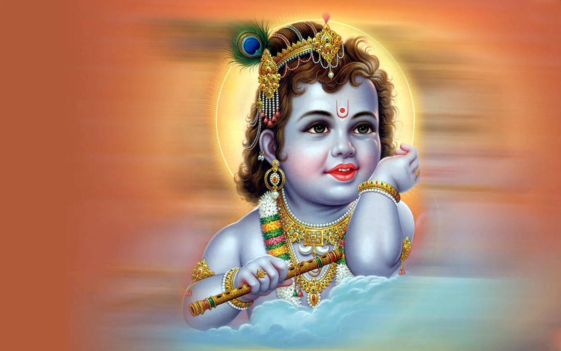 Krishna 3d, blue skin, golden ornaments, Full HD Desktop Wallpaper