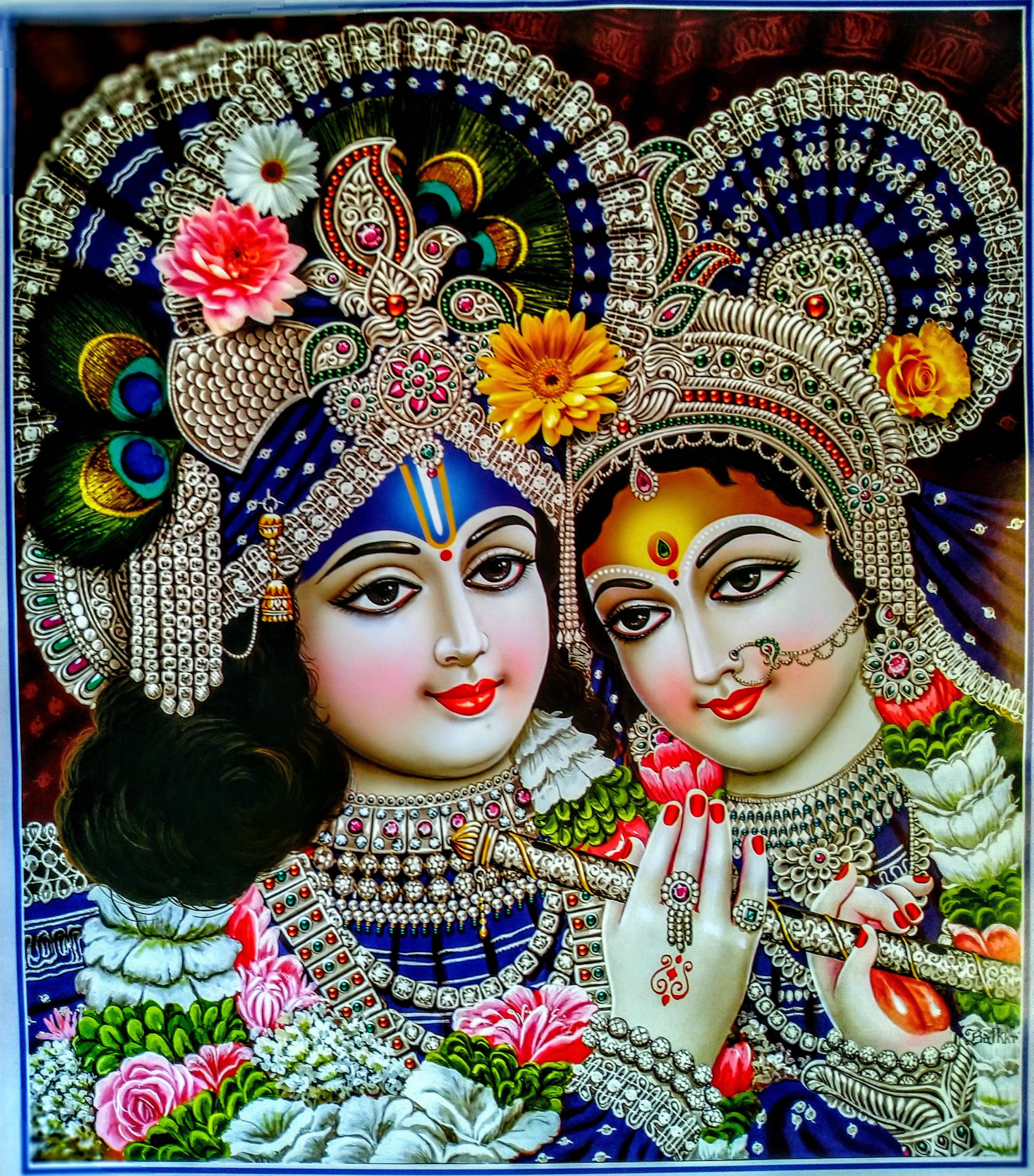 Krishna, 3d traditional art style, jeweled crowns, 4K Phone Wallpaper