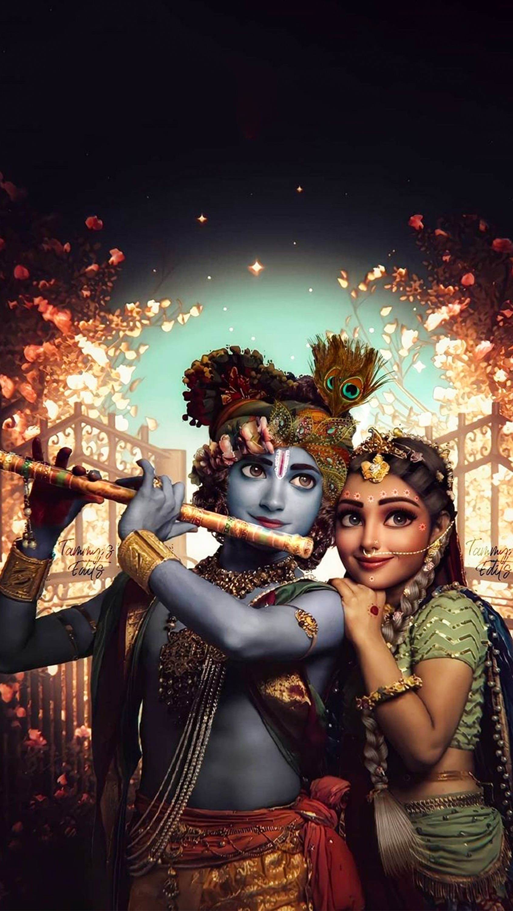 Krishna 3d, flute, goddess, 2K Phone Wallpaper
