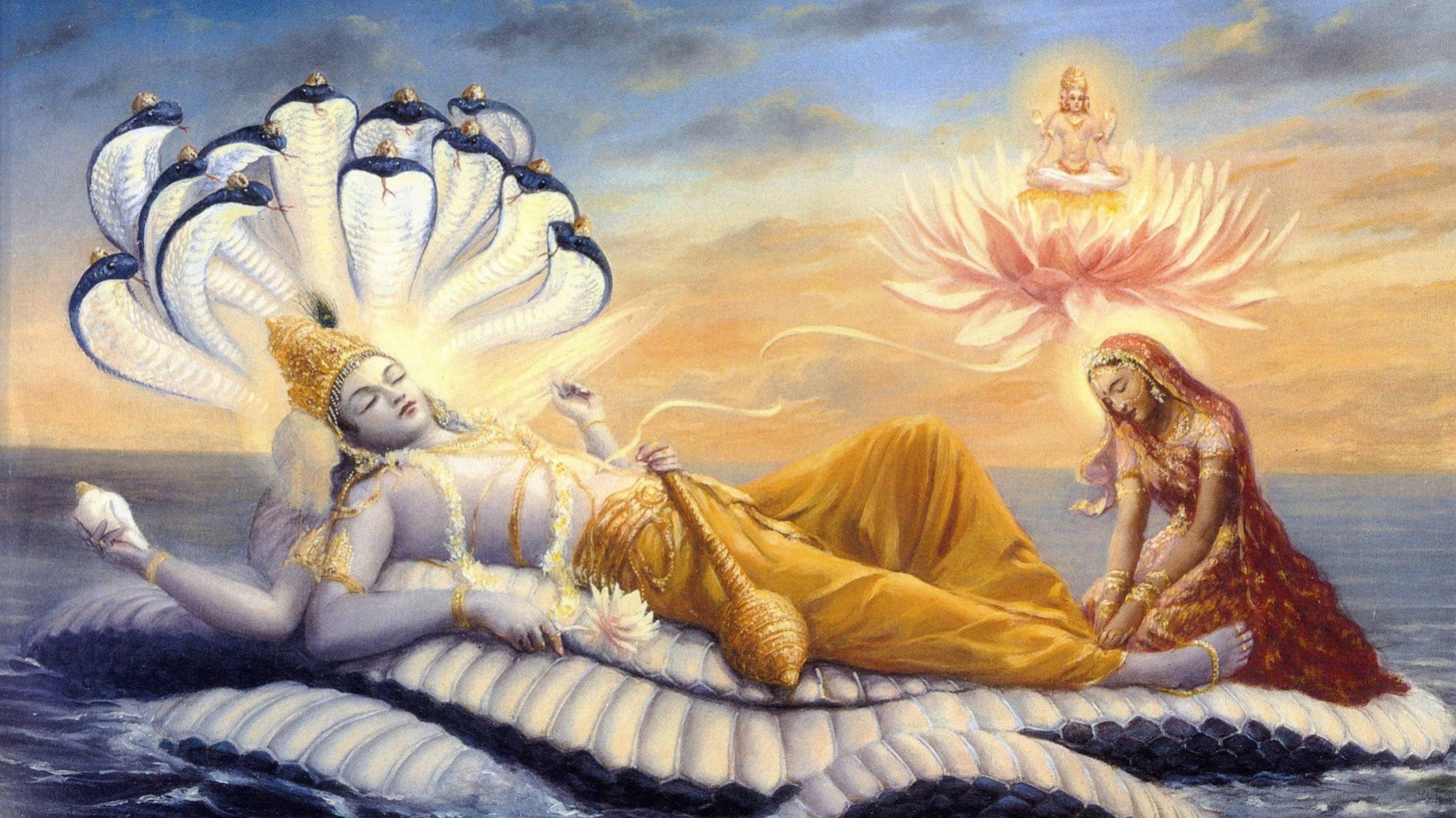 Krishna, cosmic serpent, ocean waves, 4K Desktop Wallpaper