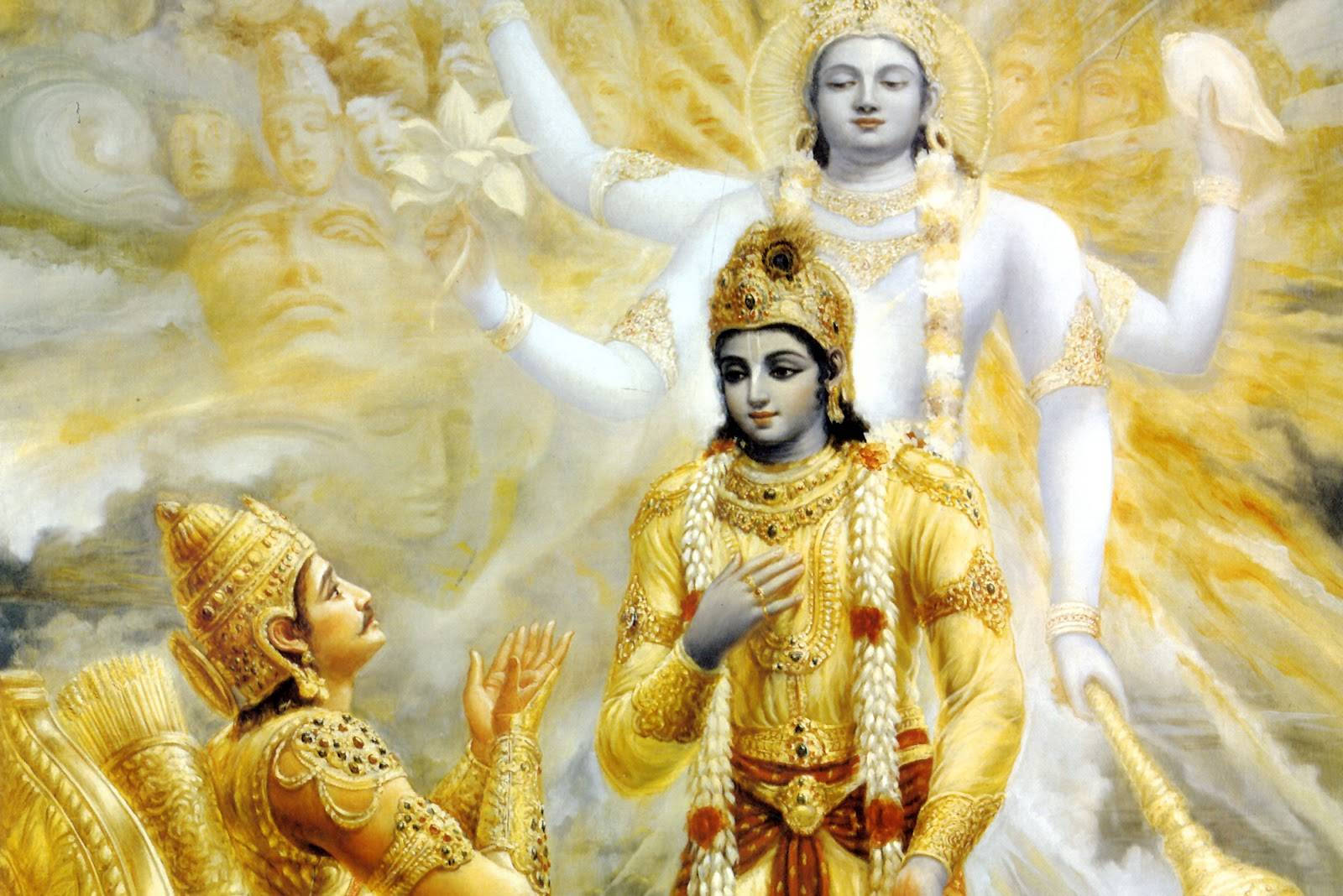 Krishna Arjun, golden war armor suits, divine figures, HD Desktop Wallpaper