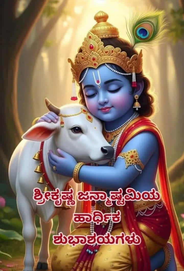 Krishna, blue-skinned deity, golden crown, SD Phone Wallpaper