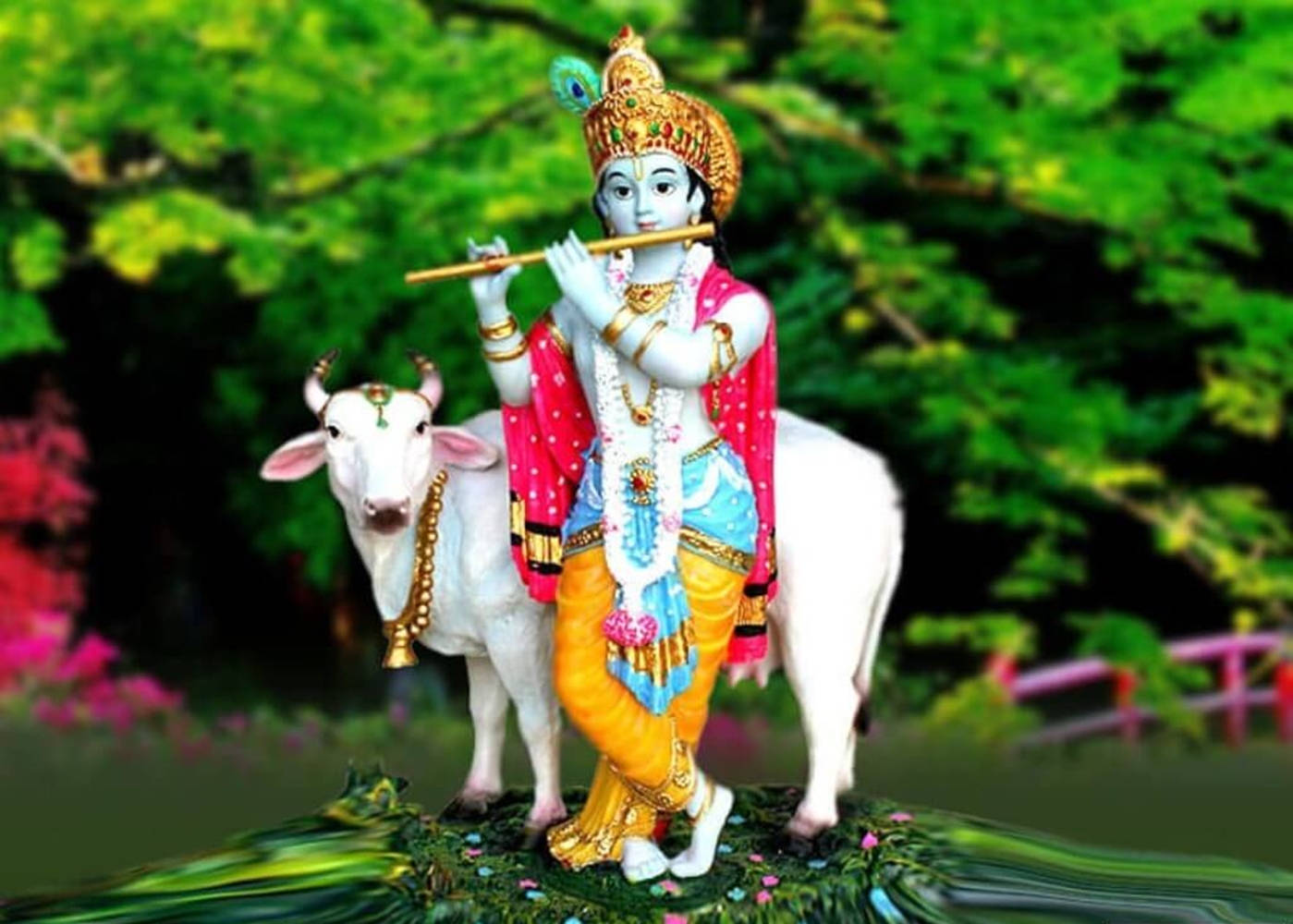 Krishna Arjun, blue skin, flute, HD Desktop Wallpaper