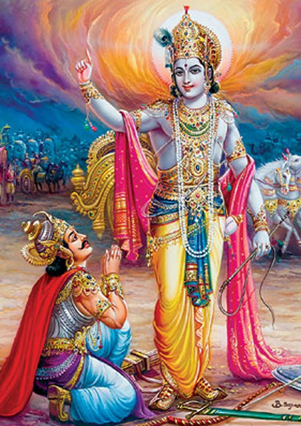 Krishna, Arjun, golden crown, HD Phone Wallpaper