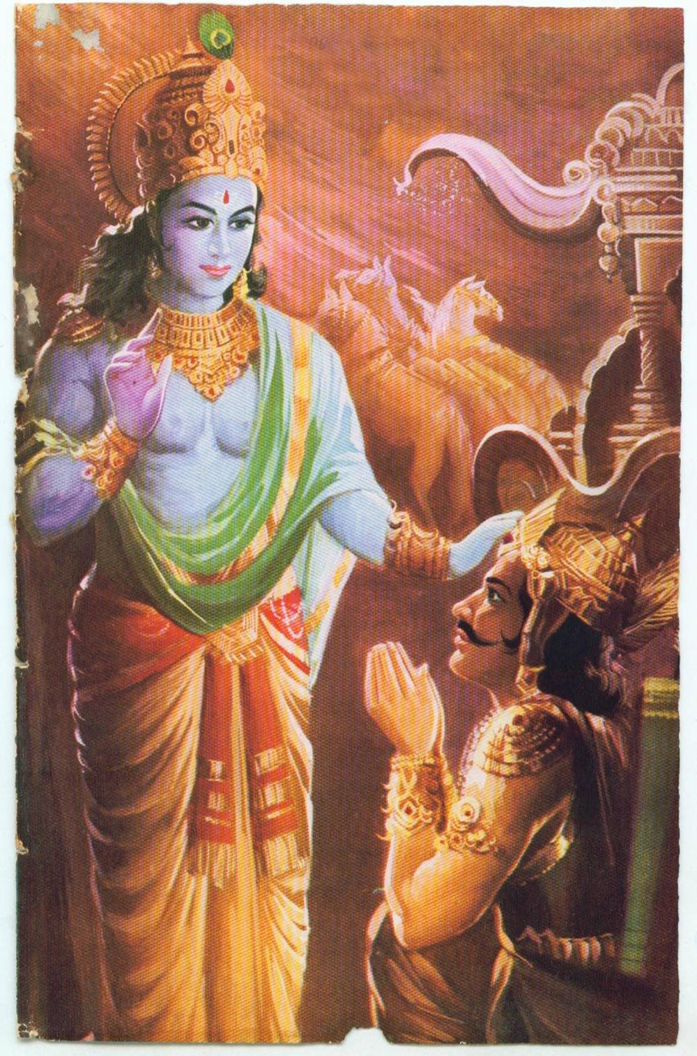Krishna Arjun, blue-skinned deity, golden crown, HD Phone Wallpaper