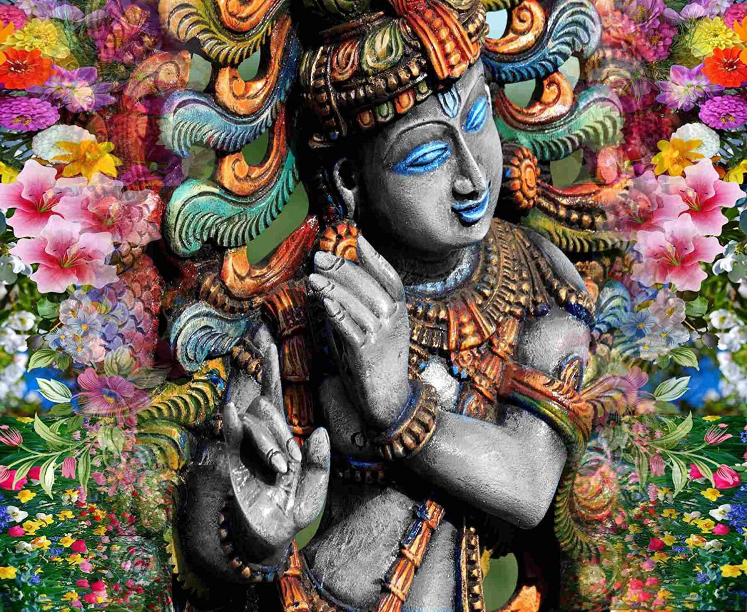 Krishna Bhagwan, stone statue, blue eyes, HD Desktop Wallpaper