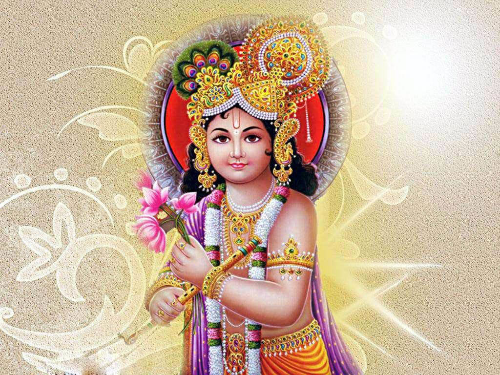 Krishna Bhagwan, golden jewelry, colorful garments, SD Desktop Wallpaper